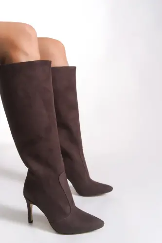 Hilnaril Kadın Sivri Topuklu Çizme 00123000 Kahverengi Süet-Kahverengi Süet 