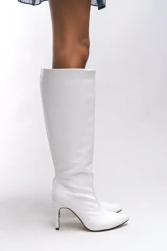 Hilnaril Women's Stiletto Heel Boot 00123000 White Leather-White Leather - 1