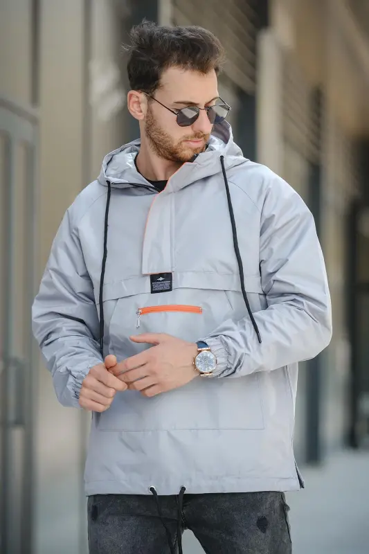 Hilti Cepli Yarım Fermuarlı Astarlı Suya Dayanıklı Erkek Yağmurluk-ANTRASIT - OKSIT