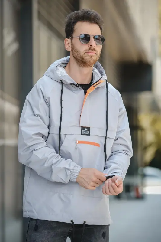 Hilti Cepli Yarım Fermuarlı Astarlı Suya Dayanıklı Erkek Yağmurluk-ANTRASIT - 3