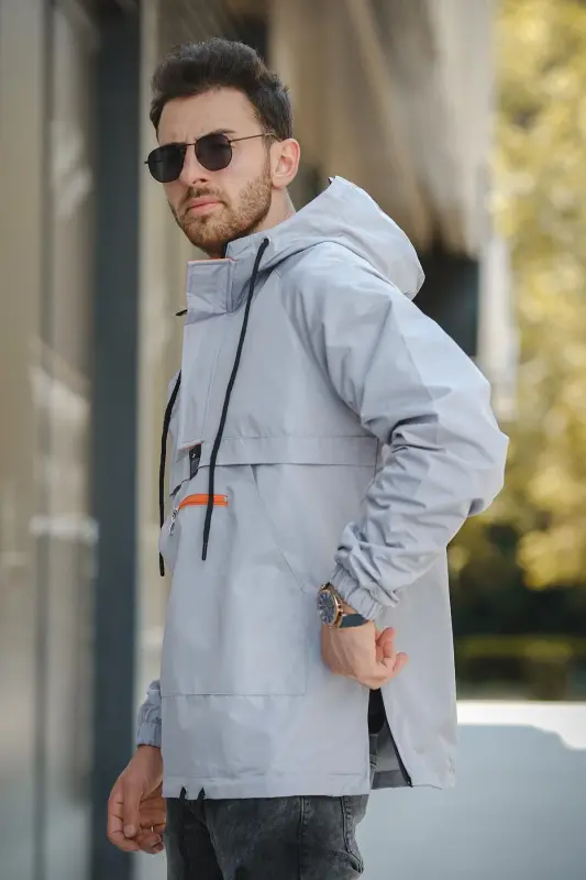 Hilti Cepli Yarım Fermuarlı Astarlı Suya Dayanıklı Erkek Yağmurluk-ANTRASIT - 2