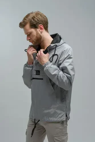 Hilti Pocket Half Zipper Lined Water Resistant Men's Rain Jacket-GRAY - Modazone (1)