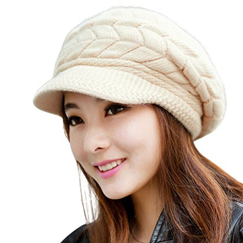 HINDAVI Women Winter Warm Knit Hat Wool Snow Ski Caps with Visor - 1