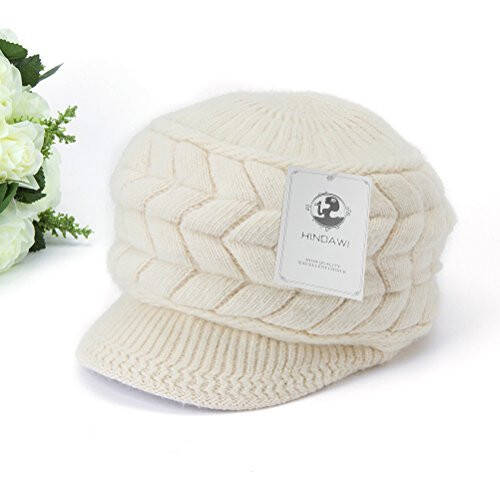 HINDAVI Women Winter Warm Knit Hat Wool Snow Ski Caps with Visor - 4