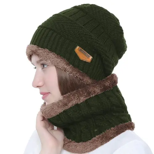 HINDAWI Winter Hat Scarf Gloves Slouchy Beanie Snow Knit Skull Cap Touch Screen Mittens Circle Scarves for Women Men - HINDAWI (1)