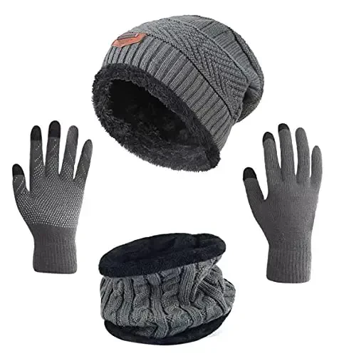 HINDAWI Winter Hat Scarf Gloves Slouchy Beanie Snow Knit Skull Cap Touch Screen Mittens Circle Scarves for Women Men 