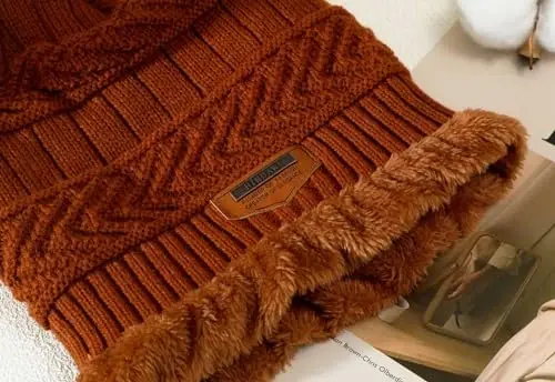 HINDAWI Winter Hat Scarf Gloves Slouchy Beanie Snow Knit Skull Cap Touch Screen Mittens Circle Scarves for Women Men - 4