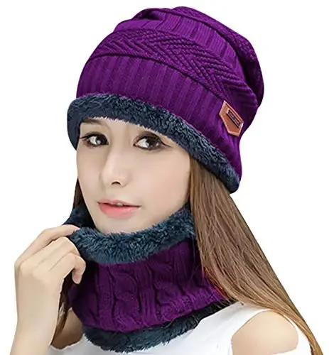 HINDAWI Winter Hat Scarf Gloves Slouchy Beanie Snow Knit Skull Cap Touch Screen Mittens Circle Scarves for Women Men - 2