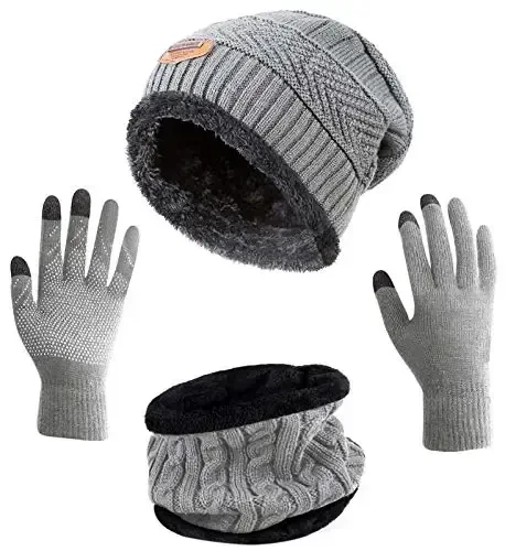 HINDAWI Qishki Shapka Sharf Qo'lqop Yumshoq Beanie Qor Triko Bosh Katta Barmoqli Qo'lqop Ayollar Erkalar uchun Aylana Sharflar - 1