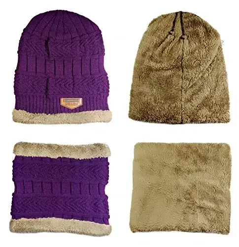 HINDAWI Qishki shapka sharf qo'lqoplar Slouchy Beanie Qor Trikotaj Bosh suyagi qopqog'i Sensorli ekranli qo'lqoplar Ayollar va erkaklar uchun doira sharflar - 3