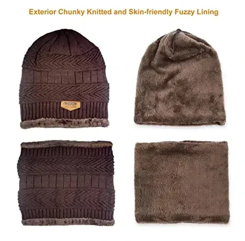 HINDAWI Qishki shapka sharf qo'lqoplar Slouchy Beanie Qor Trikotaj Bosh suyagi qopqog'i Sensorli ekranli qo'lqoplar Ayollar va erkaklar uchun dumaloq sharflar - 3