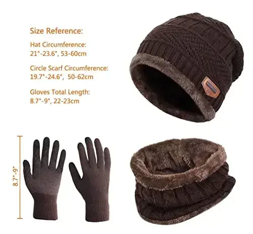 HINDAWI Qishki shapka sharf qo'lqoplar Slouchy Beanie Qor Trikotaj Bosh suyagi qopqog'i Sensorli ekranli qo'lqoplar Ayollar va erkaklar uchun dumaloq sharflar - 6