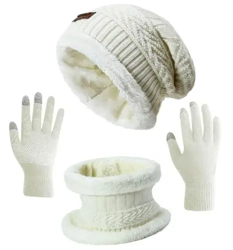HINDAWI Qishki Shlyapa Sharf Qo'lqoplar Slouchy Beanie Qor Trikotaj Bosh Suyagi Qopqog'i Sensorli Ekran Qo'lqoplari Ayollar va Erkaklar uchun Doira Sharflar 