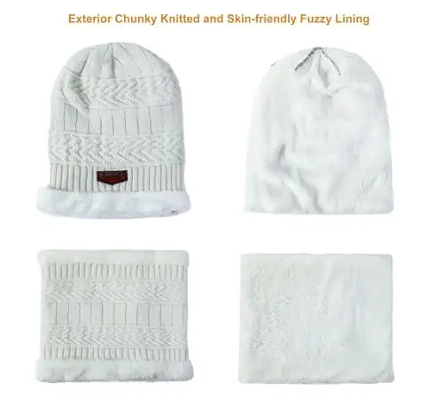 HINDAWI Qishki Shlyapa Sharf Qo'lqoplar Slouchy Beanie Qor Trikotaj Bosh Suyagi Qopqog'i Sensorli Ekran Qo'lqoplari Ayollar va Erkaklar uchun Doira Sharflar - HINDAWI (1)