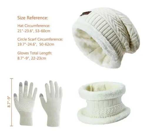 HINDAWI Qishki Shlyapa Sharf Qo'lqoplar Slouchy Beanie Qor Trikotaj Bosh Suyagi Qopqog'i Sensorli Ekran Qo'lqoplari Ayollar va Erkaklar uchun Doira Sharflar - 6
