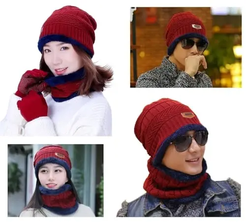 HINDAWI Qishki shlyapa sharf qo'lqoplar Slouchy Beanie Qor Trikotaj Bosh suyagi qopqog'i Sensorli ekranli qo'lqoplar Ayollar va erkaklar uchun doira sharflar - HINDAWI (1)
