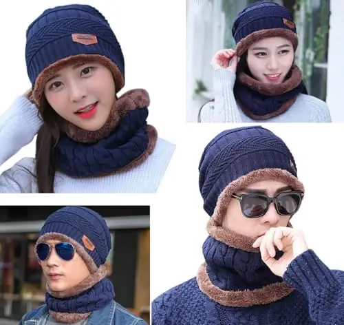 HINDAWI Qishki shlyapa sharf qo'lqoplar Slouchy Beanie Qor Trikotaj Bosh suyagi qopqog'i Sensorli ekranli qo'lqoplar Ayollar va erkaklar uchun doira sharflar - 2