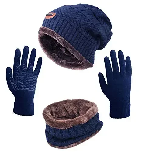 HINDAWI Qishki shlyapa sharf qo'lqoplar Slouchy Beanie Qor Trikotaj Bosh suyagi qopqog'i Sensorli ekranli qo'lqoplar Ayollar va erkaklar uchun doira sharflar - 1