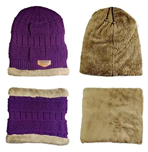 HINDAWI Winter Hat Scarf Gloves Slouchy Beanie Snow Knit Skull Cap Touch Screen Mittens Circle Scarves for Women Men - 3