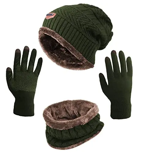 HINDAWI Winter Hat Scarf Gloves Slouchy Beanie Snow Knit Skull Cap Touch Screen Mittens Circle Scarves for Women Men 