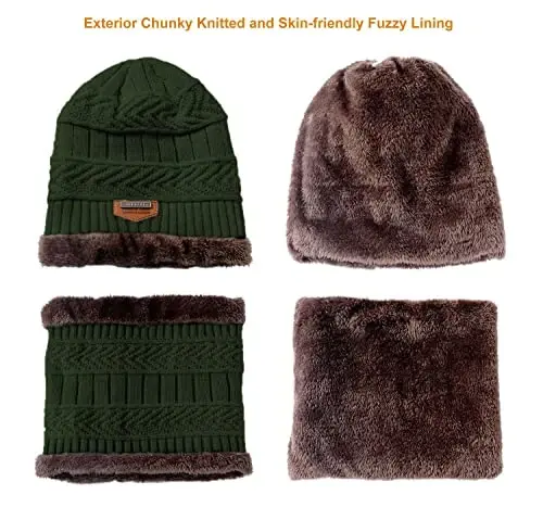 HINDAWI Winter Hat Scarf Gloves Slouchy Beanie Snow Knit Skull Cap Touch Screen Mittens Circle Scarves for Women Men - 3