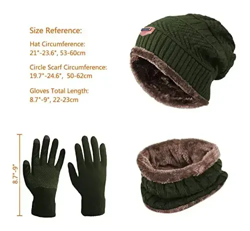 HINDAWI Winter Hat Scarf Gloves Slouchy Beanie Snow Knit Skull Cap Touch Screen Mittens Circle Scarves for Women Men - 6