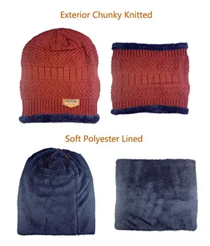 HINDAWI Winter Hat Scarf Gloves Slouchy Beanie Snow Knit Skull Cap Touch Screen Mittens Circle Scarves for Women Men - 3