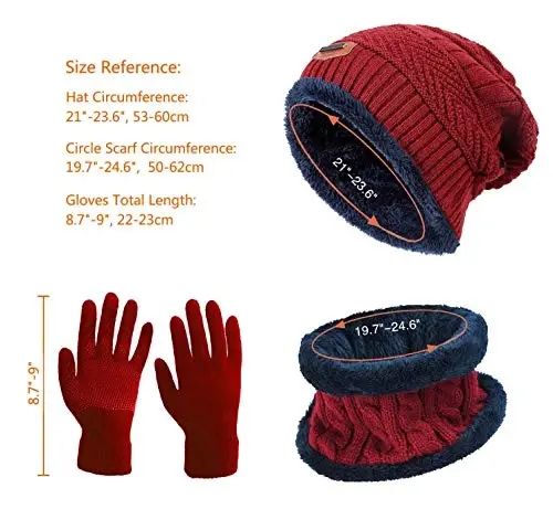 HINDAWI Winter Hat Scarf Gloves Slouchy Beanie Snow Knit Skull Cap Touch Screen Mittens Circle Scarves for Women Men - 6