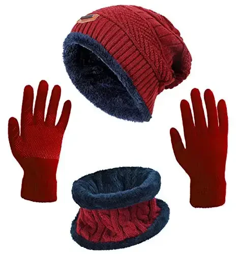 HINDAWI Winter Hat Scarf Gloves Slouchy Beanie Snow Knit Skull Cap Touch Screen Mittens Circle Scarves for Women Men - 1