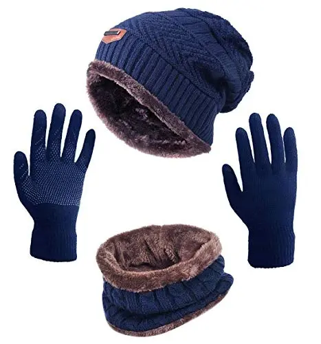 HINDAWI Winter Hat Scarf Gloves Slouchy Beanie Snow Knit Skull Cap Touch Screen Mittens Circle Scarves for Women Men 