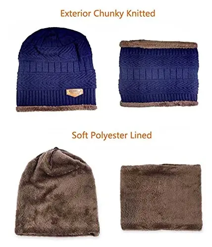 HINDAWI Winter Hat Scarf Gloves Slouchy Beanie Snow Knit Skull Cap Touch Screen Mittens Circle Scarves for Women Men - 3
