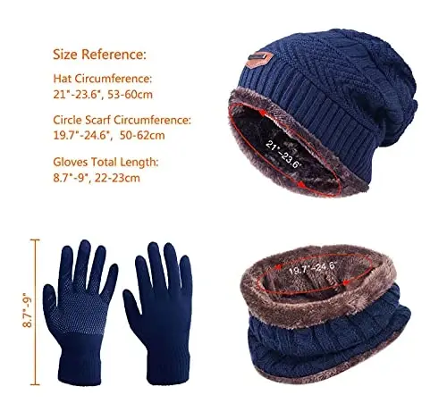 HINDAWI Winter Hat Scarf Gloves Slouchy Beanie Snow Knit Skull Cap Touch Screen Mittens Circle Scarves for Women Men - 6