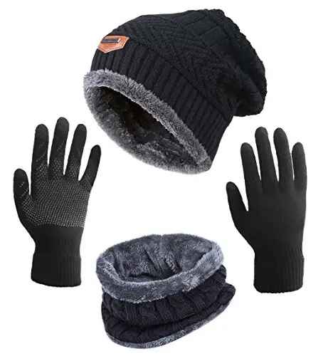 HINDAWI Winter Hat Scarf Gloves Slouchy Beanie Snow Knit Skull Cap Touch Screen Mittens Circle Scarves for Women Men - 1