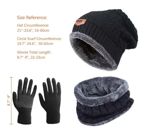 HINDAWI Winter Hat Scarf Gloves Slouchy Beanie Snow Knit Skull Cap Touch Screen Mittens Circle Scarves for Women Men - 6
