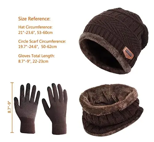 HINDAWI Winter Hat Scarf Gloves Slouchy Beanie Snow Knit Skull Cap Touch Screen Mittens Circle Scarves for Women Men - 6