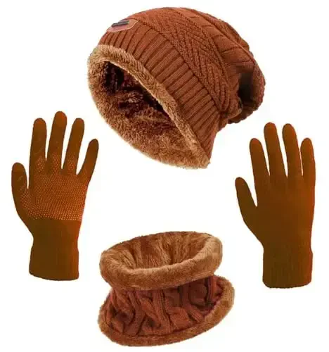 HINDAWI Winter Hat Scarf Gloves Slouchy Beanie Snow Knit Skull Cap Touch Screen Mittens Circle Scarves for Women Men - 1