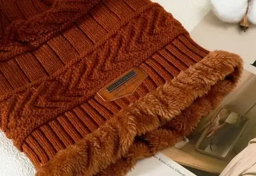 HINDAWI Winter Hat Scarf Gloves Slouchy Beanie Snow Knit Skull Cap Touch Screen Mittens Circle Scarves for Women Men - 4