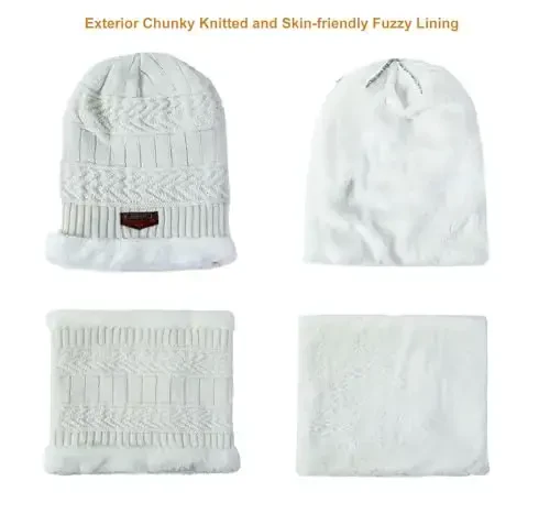 HINDAWI Winter Hat Scarf Gloves Slouchy Beanie Snow Knit Skull Cap Touch Screen Mittens Circle Scarves for Women Men - HINDAWI (1)