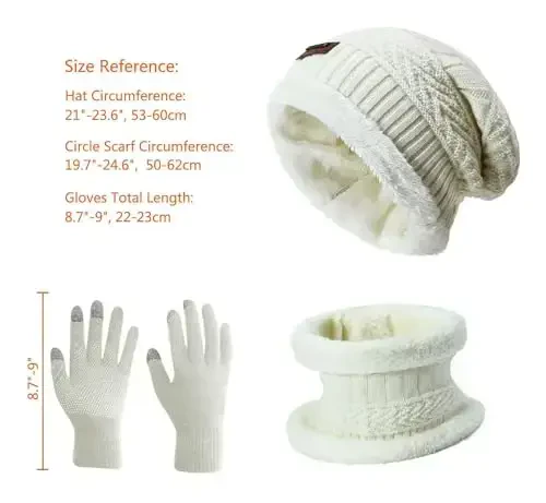 HINDAWI Winter Hat Scarf Gloves Slouchy Beanie Snow Knit Skull Cap Touch Screen Mittens Circle Scarves for Women Men - 6