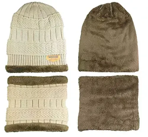 HINDAWI Winter Hat Scarf Gloves Slouchy Beanie Snow Knit Skull Cap Touch Screen Mittens Circle Scarves for Women Men - 3