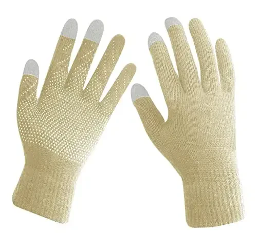 HINDAWI Winter Hat Scarf Gloves Slouchy Beanie Snow Knit Skull Cap Touch Screen Mittens Circle Scarves for Women Men - 4