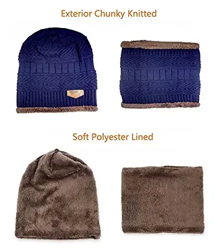 HINDAWI Зимняя шапка Шарф Перчатки Slouchy Beanie Снежная вязаная шапка Сенсорные перчатки Круглые шарфы для женщин и мужчин - 3