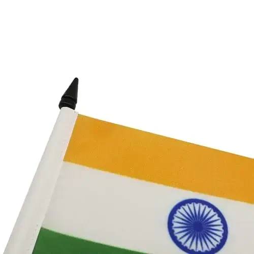 India Table Flag 5'' x 8'' - Indian Desk Flag 21 x 14 cm. - Black plastic stick and base - AZ FLAG - 4