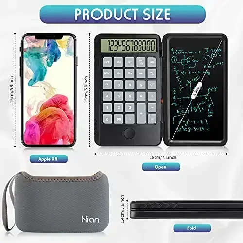 Hion Calculator, 12-Digit Large Display Office Desk Calcultors with Erasable Writing Table, Rechargeable Hand held Multi-Function Mute Pocket Desktop Calculator for Basic Financial Home School, Black - 5