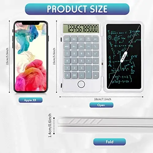 Hion Calculator, 12-Digit Large Display Office Desk Calcultors with Erasable Writing Table, Rechargeable Hand held Multi-Function Mute Pocket Desktop Calculator for Basic Financial Home School, Black - 3