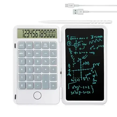 Hion Calculator, 12-Digit Large Display Office Desk Calcultors with Erasable Writing Table, Rechargeable Hand held Multi-Function Mute Pocket Desktop Calculator for Basic Financial Home School (White) - 1