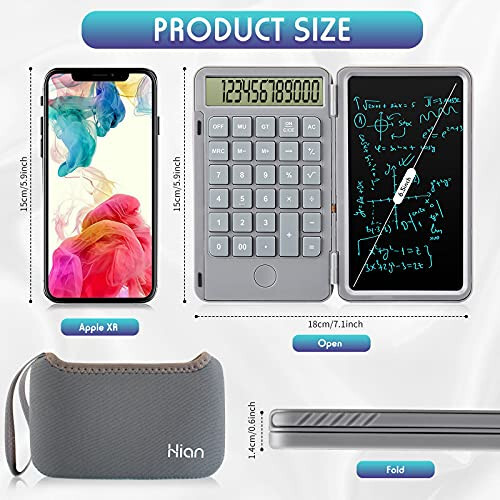 Hion Calculator,12-Digit Large Display Office Desk Calcultors with Erasable Writing Table,Rechargeable Hand held Multi-Function Mute Pocket Desktop Calculator for Basic Financial Home School (Grey) - 4