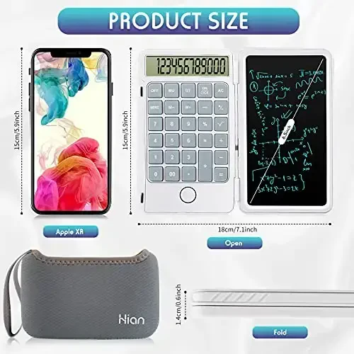 Hion Calculator,12-Digit Large Display Office Desk Calcultors with Erasable Writing Table,Rechargeable Hand held Multi-Function Mute Pocket Desktop Calculator for Basic Financial Home School (White) - 4