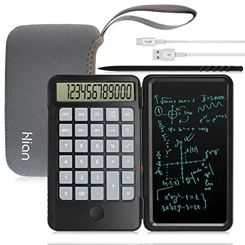 Hion Calculator,12-Digit Large Display Office Desk Calcultors with Erasable Writing Table,Rechargeable Hand held Multi-Function Mute Pocket Desktop Calculator for Basic Financial Home School,Black - HION