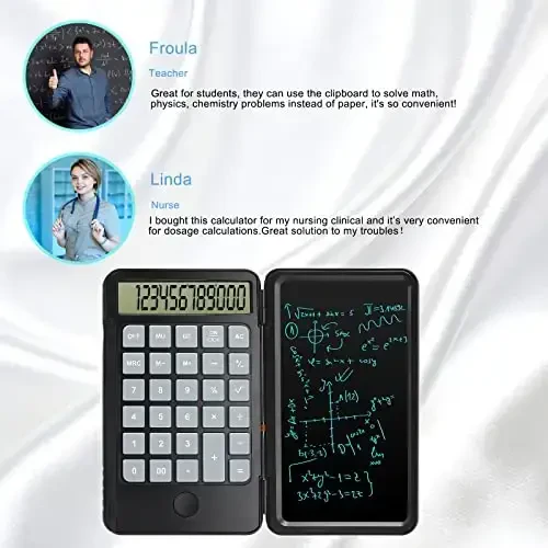 Hion Calculators,12-Digit Large Display Rechargeable Pocket Office Desktop Calculator with Erasable Wiriting Tablet,Mute Basic Desk Calculators with Doodle Pad for Student Home School,Black - 5
